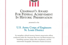 Advisory Council on Historic Preservation (ACHP) Chairman's Award for Federal Achievement in Historic Preservation Presented on December 4, 2009 to the U.S. Army Corps of Engineers, St. Louis District