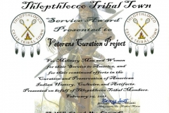 Thlopthlocco Creek Tribal Town, Oklahoma Thlopthlocco Tribal Town Service Award Presented on February 25, 2011 and February 15, 2012 to the Veterans Curation Project